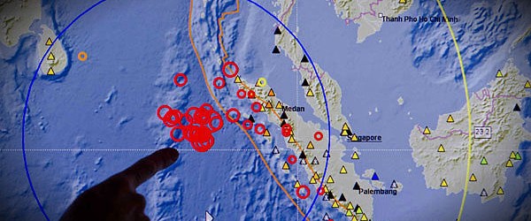 A massive earthquake struck off the coast of the Indonesian island of Sumatra Wednesday afternoon, triggering a tsunami watch for the Indian Ocean, which was later canceled. The 8.6 quake struck about 435 km (270 miles) southwest (215°) of Banda Aceh, the capital of Indonesia’s Aceh province (2.311°N, 93.063°E), the U.S. Geological Survey said. It took place at a depth of 23 kilometers (14 miles). A second large quake, with a magnitude of 8.2, occurred 618 km (384 miles) of off...