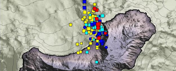 A new swarm of earthquakes started on December 31, 2012 at El Hierro Island in Canary Islands and continued into the early days of 2013.  Volcano Discovery is reporting that most earthquakes are located at 15 – 20 km depth under El Golfo and seem to propagate slowly towards the east. On December 31, 57 quakes of magnitudes 1.4 – 2.4 were registered, on January 1, 43 with magnitudes up to 2.6.   El Hierro, nicknamed Isla del Meridiano (the “Meridian Island”), is the smallest and farthest south and west of the Canary Islands (an Autonomous Community of Spain), in the Atlantic Ocean off the coast of Africa, with a...