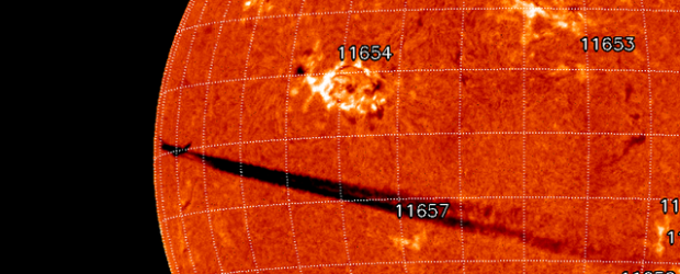 Big Bear Solar Observatory (BBSO) recorded an interesting image of the Sun on January 12, 2013 at 07:57 UTC. Using Kanzelhoehe H-alpa filters to spot the active regions of the Sun, BBSO telescope captured a plane and contrail flying afront of the Sun as seen from the Earth. The Big Bear Solar Observatory is a solar observatory located on the north side of Big Bear Lake in the San Bernardino Mountains of southwestern San Bernardino County, California (USA), approximately 120 kilometers (75 mi) east of downtown Los Angeles. The telescopes and instruments at the observatory are designed and employed specifically for studying the activities and phenomena of our solar system’s star, the Sun. No...