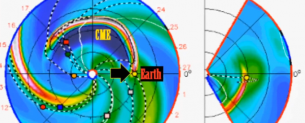 Two Coronal Mass Ejections (CME’s) are expected to impact the earth in the next 24 hours and a G1-Class Geomagnetic storm will be possible shortly after. Solar activity is expected to go quiet again after these active regions rotate off the earth-facing disk over the next 36 hours.   Video by SolarWatcher http://solarwatcher.net Related posts: Brief G1 geomagnetic storm over Solar wind  reached near 700 km/s and this helped stir up a brief G1 Level Geomagnetic Storm (Kp=5) at high latitudes during the early hours of Wednesday morning. Migratory animals are affected at this and higher levels and aurora is commonly visible...