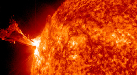 A long duration, moderate, solar flare reaching M1.3 peaked at 16:53 UTC on May 3,  2013.  The source of the event was Region 1731 still classified as Beta-Gamma-Delta and capable of more strong eruptions. This region has rotated out of the Sun’s central disk area toward western limb. Before that event ended an impulsive and strong M5.7 solar flare erupted and peaked at 17:32 UTC. The source is probably old Region 1719  located on the Sun’s eastern limb. A Type II radio emission was associated with the event which typically indicates Coronal Mass Ejection (CME) . If CME was generated it should not be Earth directed. NOAA SWPC forecasters...